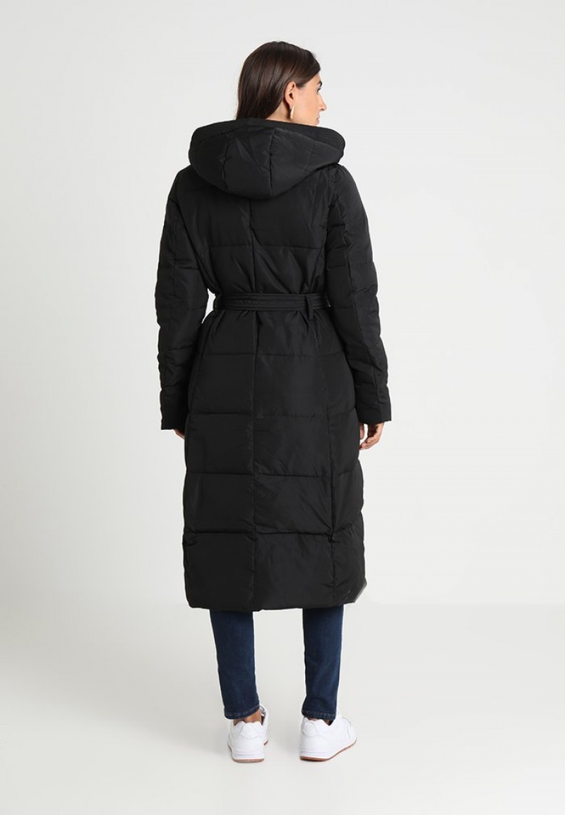 Anna Field Outlet Long Coat With Hood Vinter Frakk Dame Svarte | NO-PVOWZ-0129