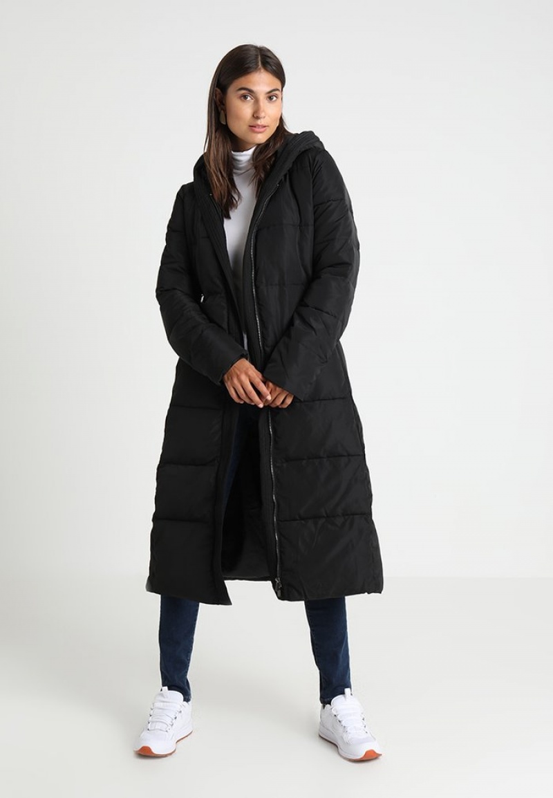 Anna Field Outlet Long Coat With Hood Vinter Frakk Dame Svarte | NO-PVOWZ-0129