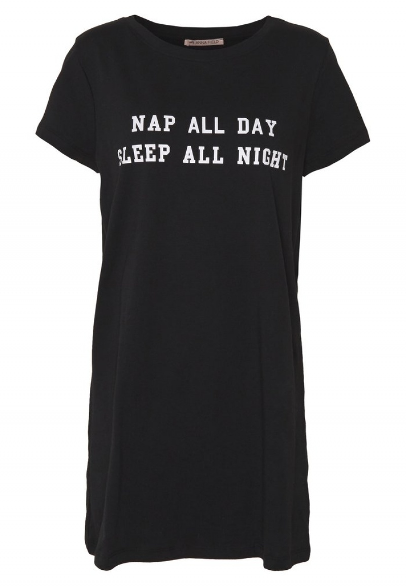 Anna Field Outlet Nap All Day Nightie Nattkjole Dame Svarte | NO-SXIHF-9760