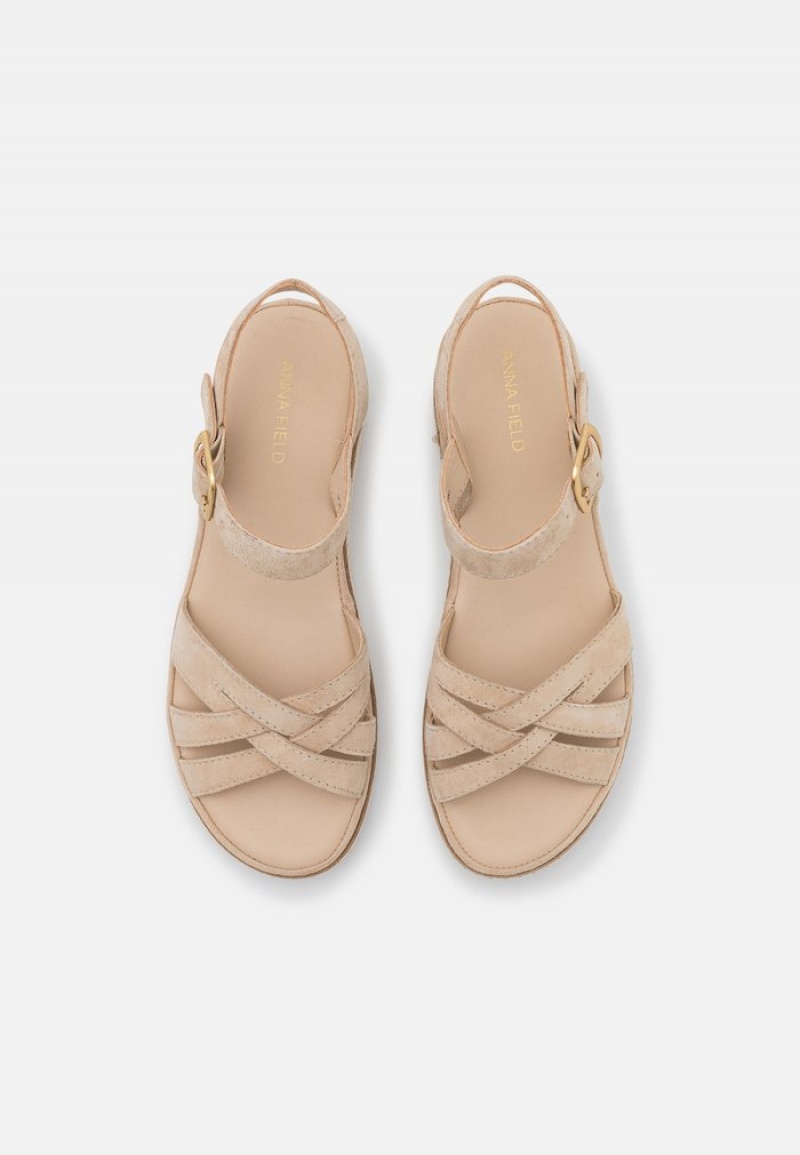 Anna Field Promo Leather Wedge Sandaler Dame Beige | NO-QJRSP-5164