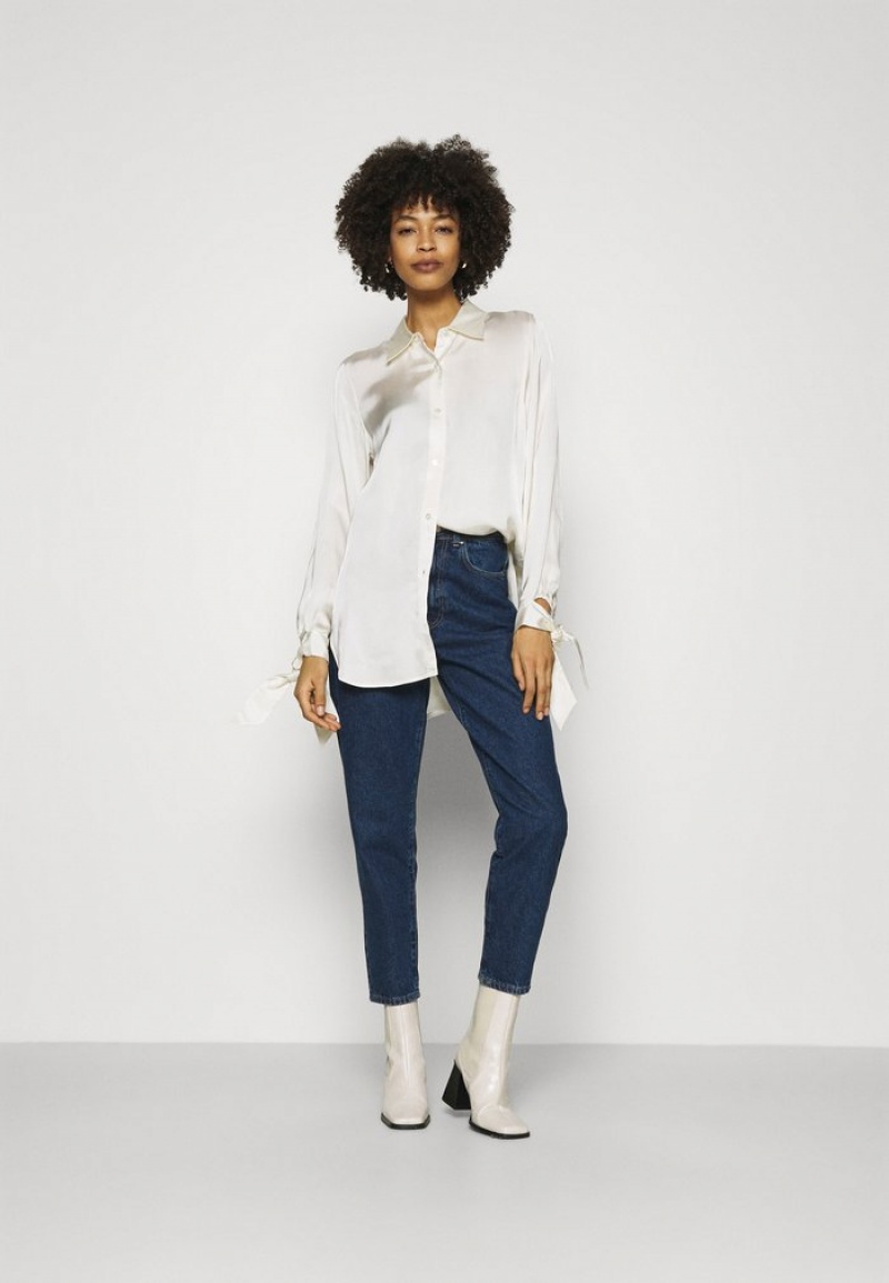 Anna Field Promo Mom Fit Jeans Tapered Fit Bukser Dame Blå | NO-MKSPY-8475