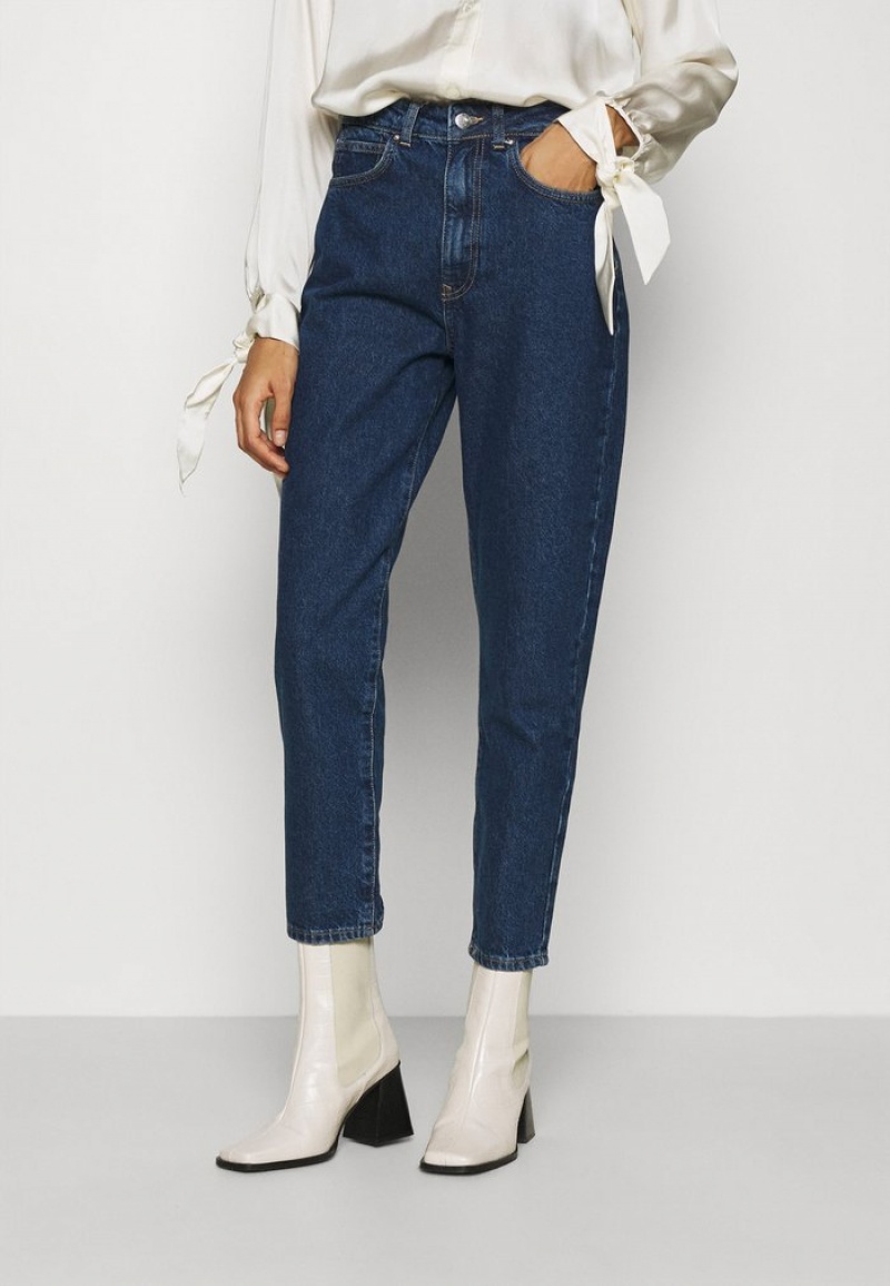 Anna Field Promo Mom Fit Jeans Tapered Fit Bukser Dame Blå | NO-MKSPY-8475