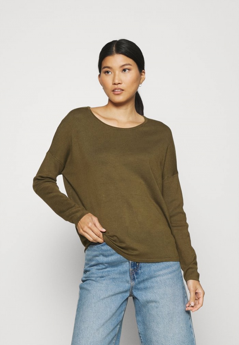 Anna Field Promo Relaxed Båt Neck Jumper Pullover Dame Olivengrønne | NO-ZFBUA-5620