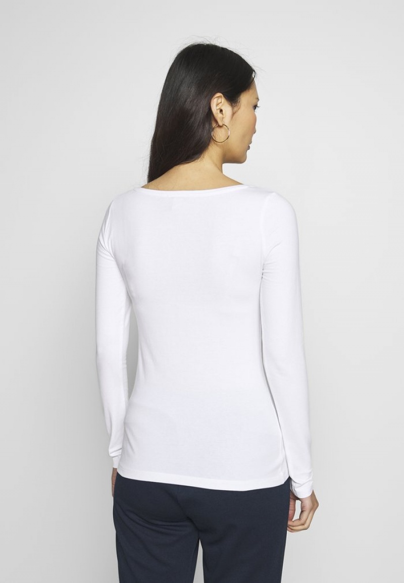 Anna Field Top 10 Basic Round Neck Langermet Dame Hvite | NO-ZOYEA-9715