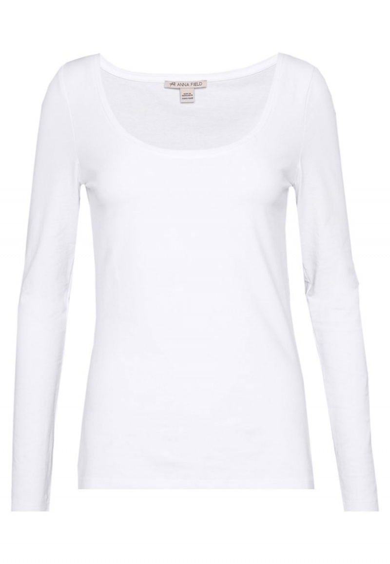 Anna Field Top 10 Basic Round Neck Langermet Dame Hvite | NO-ZOYEA-9715