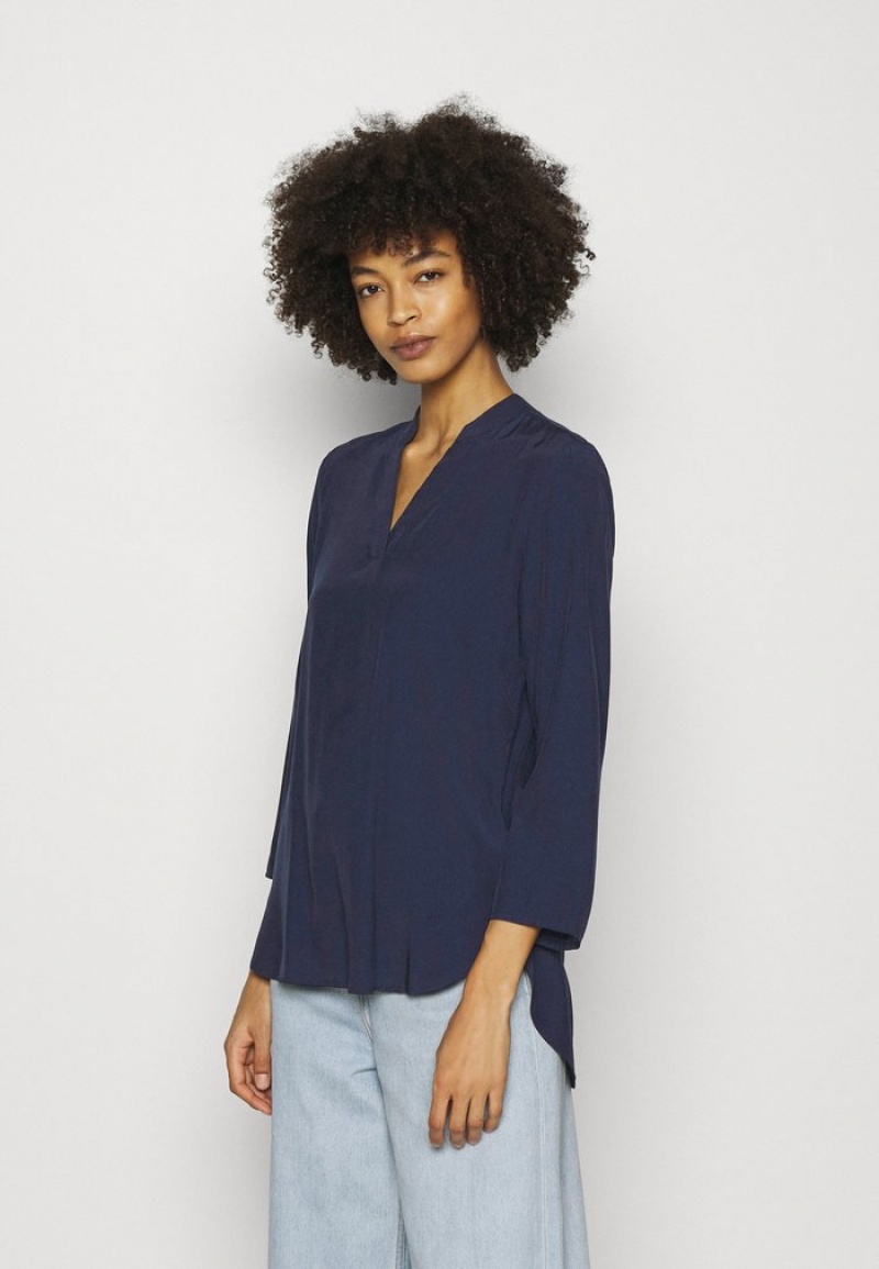 Anna Field Top 10 Basic V Neck Bluse Dame Mørke Blå | NO-JVNWL-6018