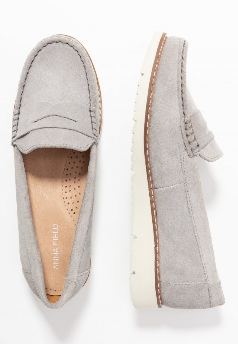 Anna Field Top 10 Komfort Leather Slip-Ons Lave Sko Dame Grå | NO-YPFKA-7236