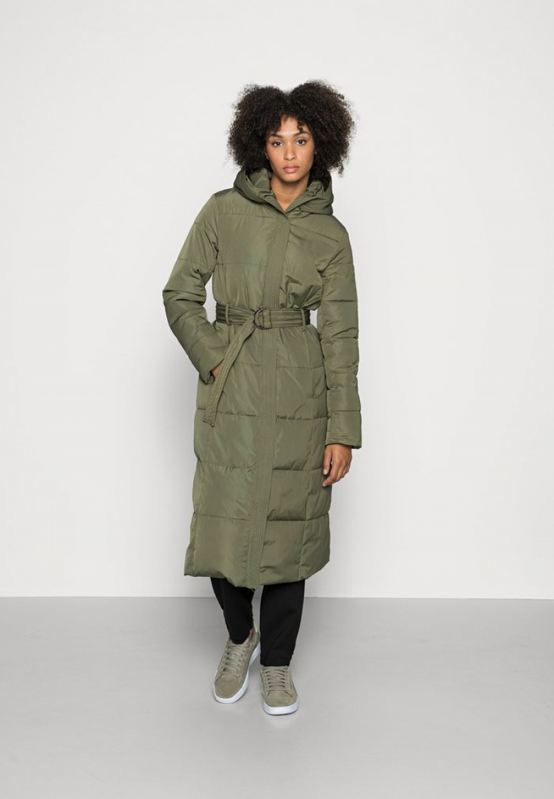 Anna Field Top 10 Long Coat With Hood Vinter Frakk Dame Khaki | NO-DXCWR-8720