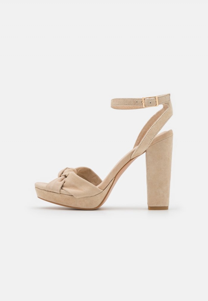 Anna Field Wholesale Leather High Hælene Sandaler Dame Beige | NO-AYUPF-3792