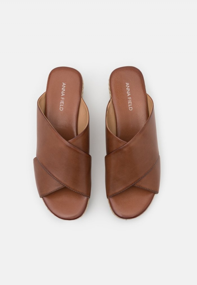 Anna Field Wholesale Leather Hælene Mules Dame Brune | NO-LRVHT-6014