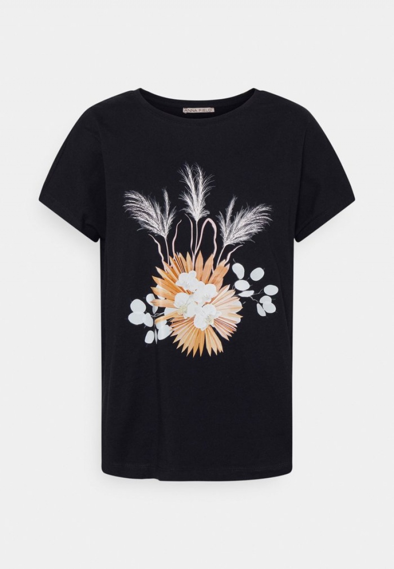 Anna Field Wholesale Print T-Skjorte Dame Svarte | NO-PHSCB-9540